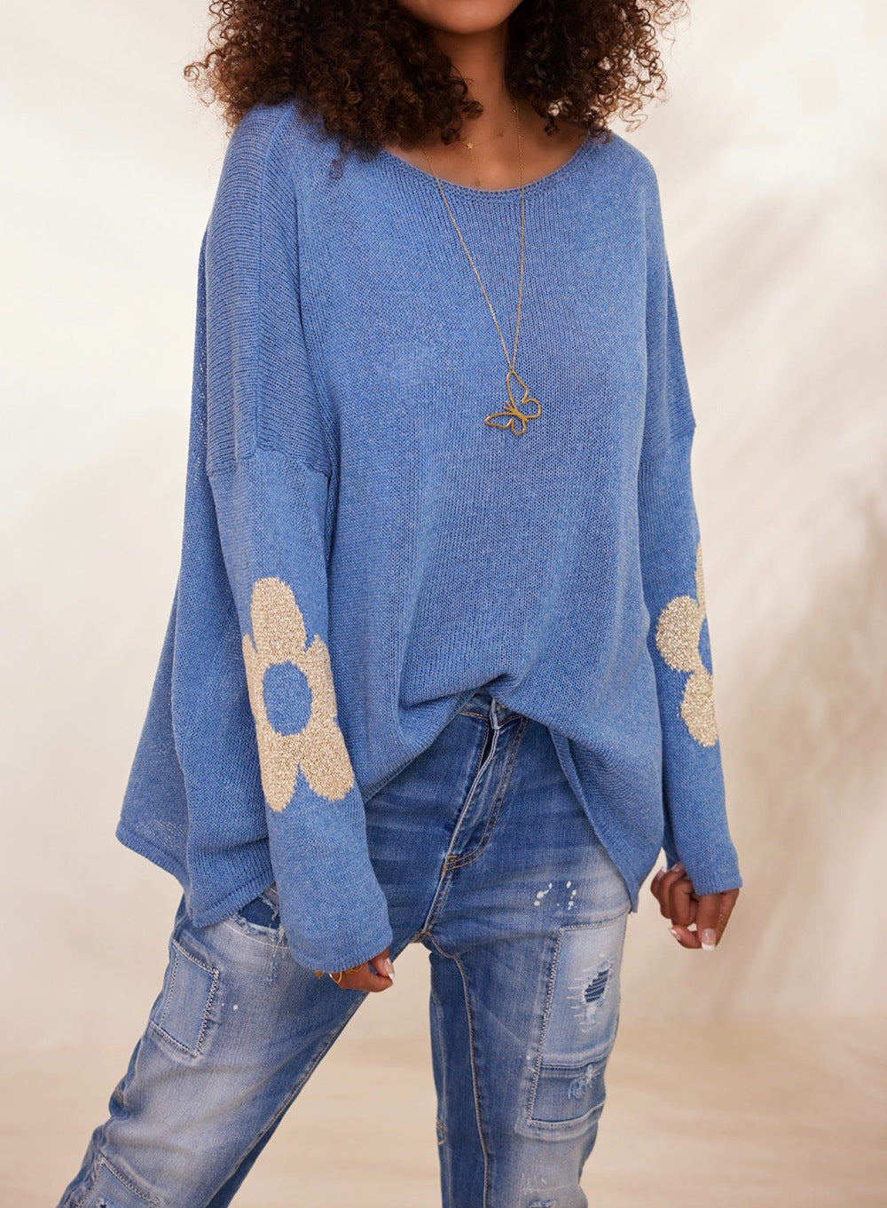Pull-over pour femmes en tricot épais avec un design floral et une coupe ample Chic und Stil