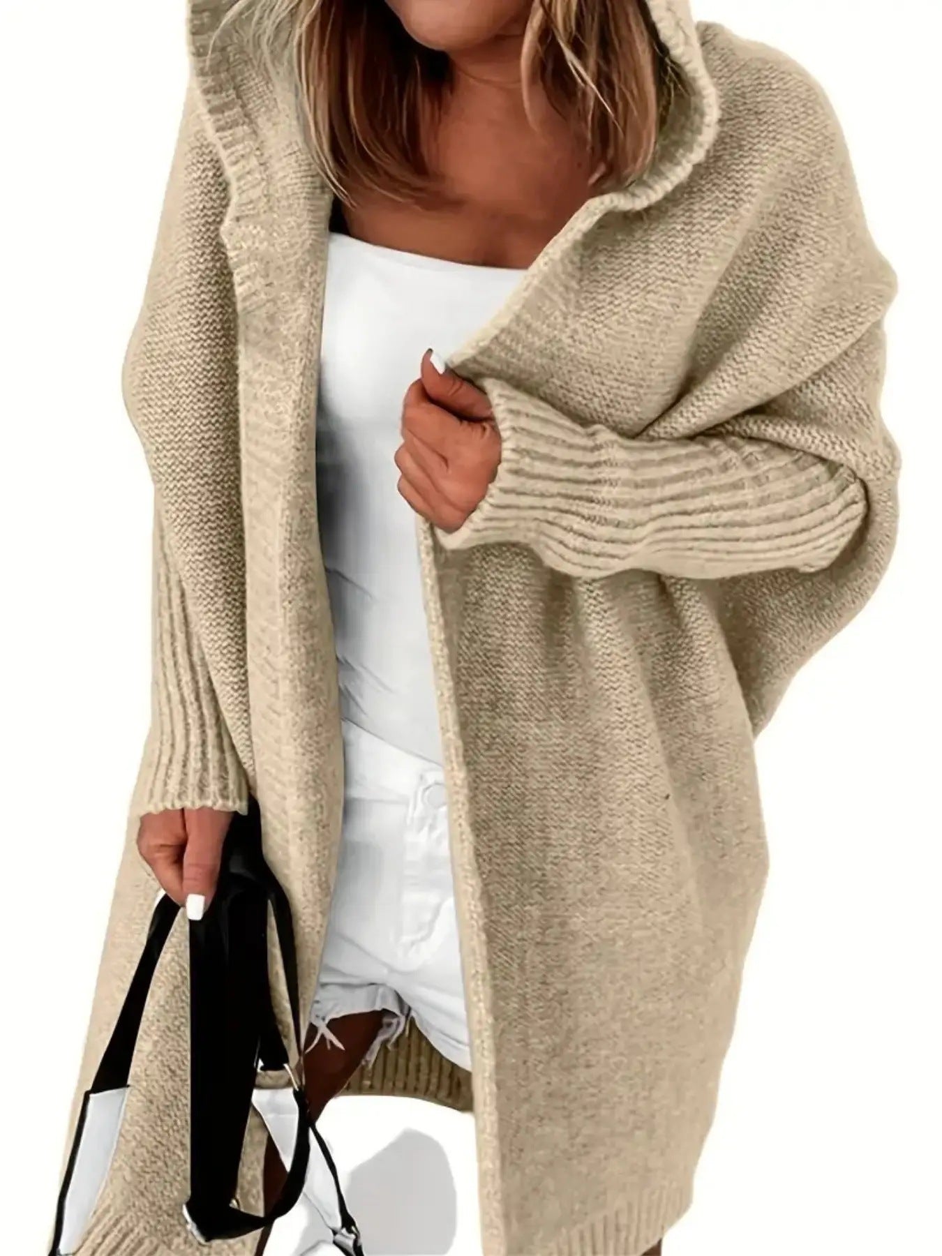 Chic und Stil | Women Cozy Cardigan with Hood and Loose-Fitting Design