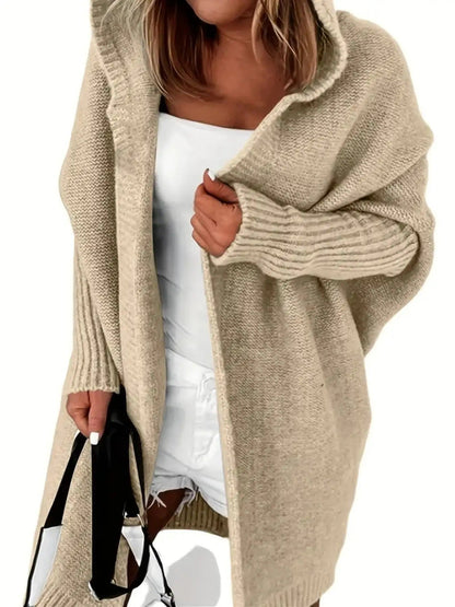 Chic und Stil | Women Cozy Cardigan with Hood and Loose-Fitting Design