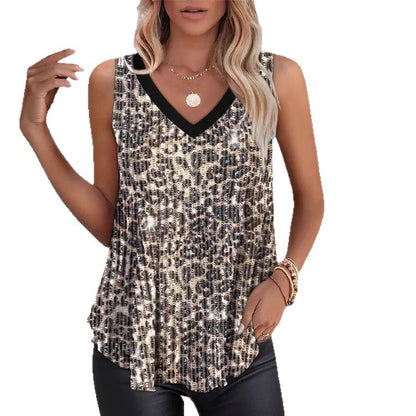 T-shirt à paillettes pour dames avec décolleté en V Chic und Stil