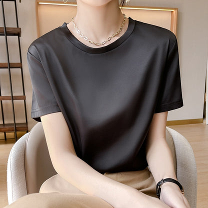 Blouse à manches courtes en satin pour femmes Chic und Stil