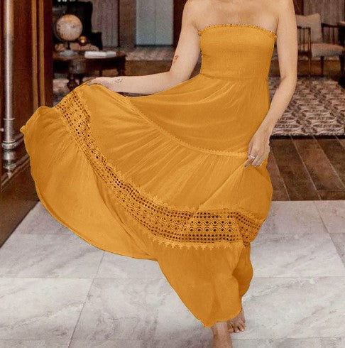 Robe maxi sans bretelles pour femmes avec un élégant bord en dentelle Chic und Stil
