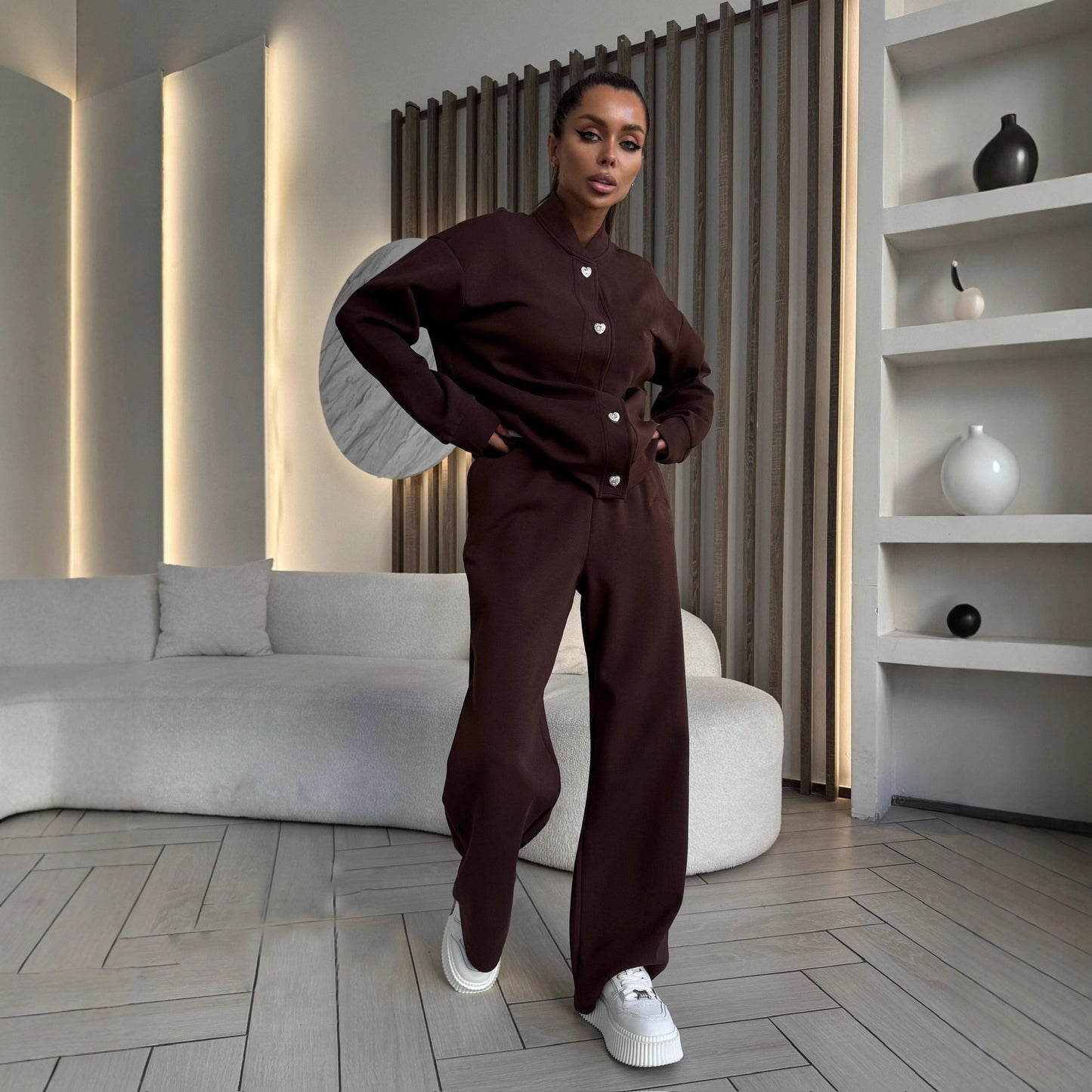 Dames Ensemble de loisirs élégant et confortable avec fermeture à bouton à la mode Chic und Stil