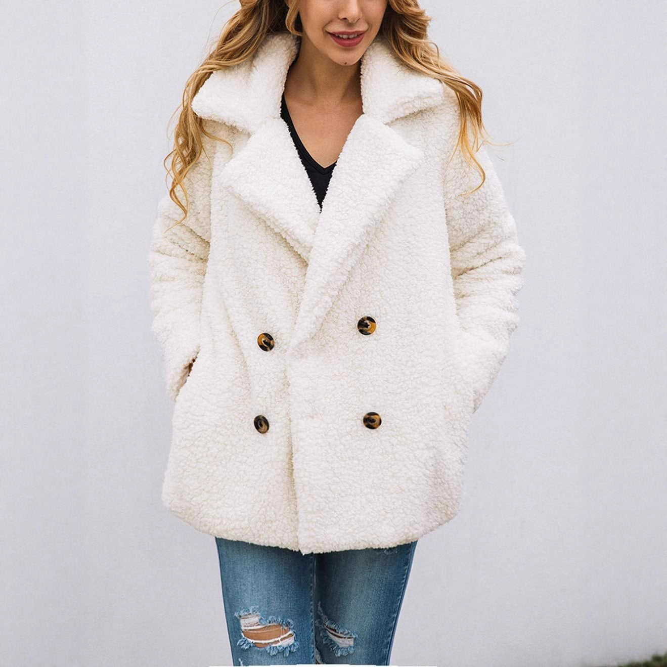 Women's Comfortable Fleece Parka with Double Row Chic and Stil