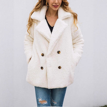 Women's Comfortable Fleece Parka with Double Row Chic and Stil