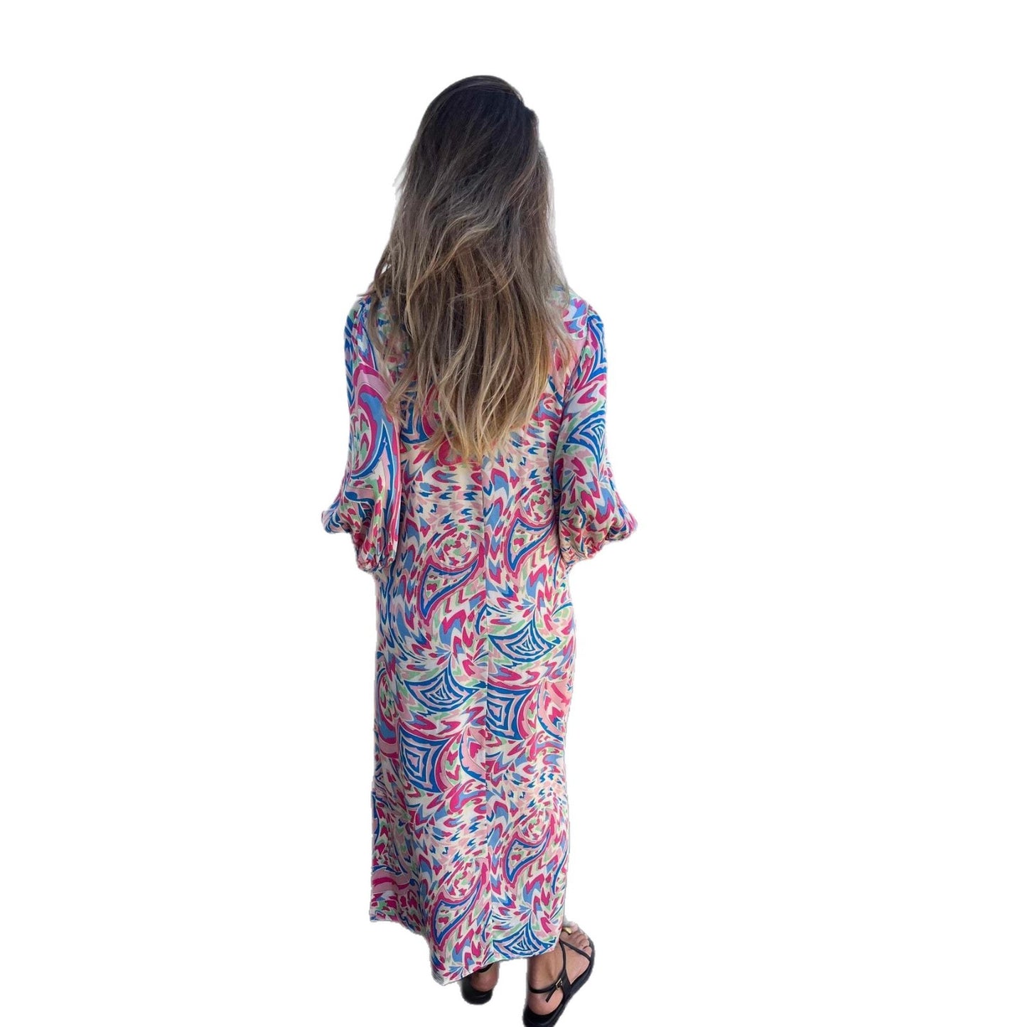 Robe maxi femme avec décolleté en V profond et manches ballon décontractées Chic und Stil