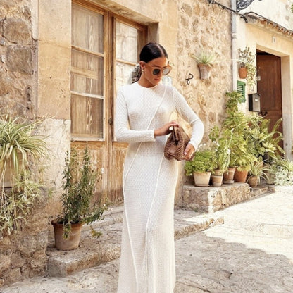 Robe maxi tricot pour femmes avec design texturé et manches longues Chic und Stil
