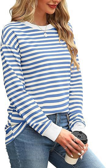 Dames Pull-over rayé décontracté à col rond Chic und Stil