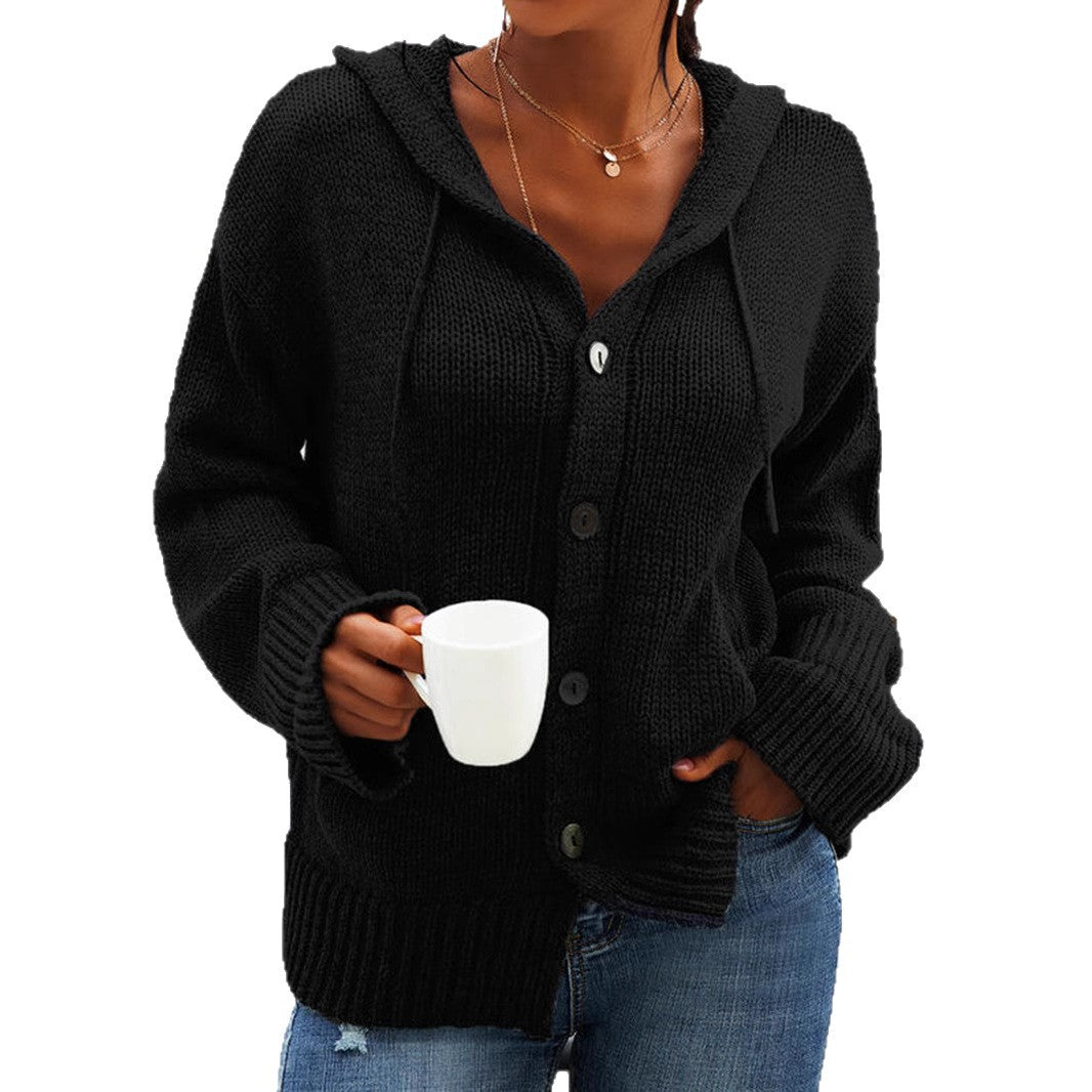 Dames gros cardigan en tricot avec capuche et poches pratiques Chic und Stil