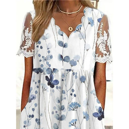 Robe midi femme à imprimé floral et manches en dentelle Chic und Stil