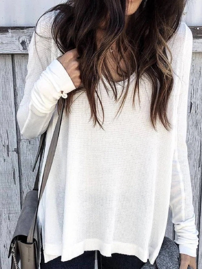 Femme pull décontracté à mailles gaufrées à manches allongées Chic und Stil