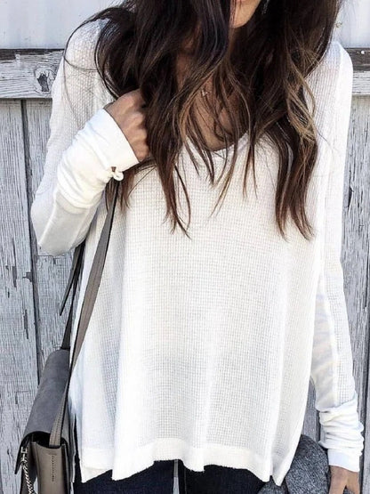 Femme pull décontracté à mailles gaufrées à manches allongées Chic und Stil