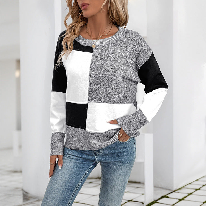Pull femme à la mode avec design de blocs de couleurs géométriques Chic und Stil