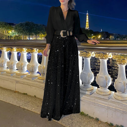 Robe de soirée glamour pour femmes avec haut scintillant et jupe évasée Chic und Stil