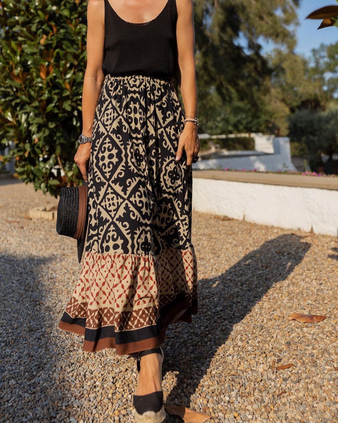 Jupe maxi pour femme au design ethnique ludique avec ourlet volumineux Chic und Stil