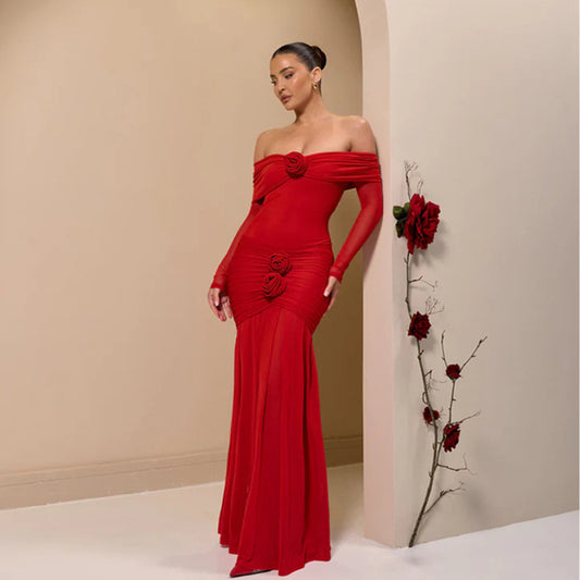 Robe maxi élégante à volants pour femmes avec design décolleté dégagé Chic und Stil