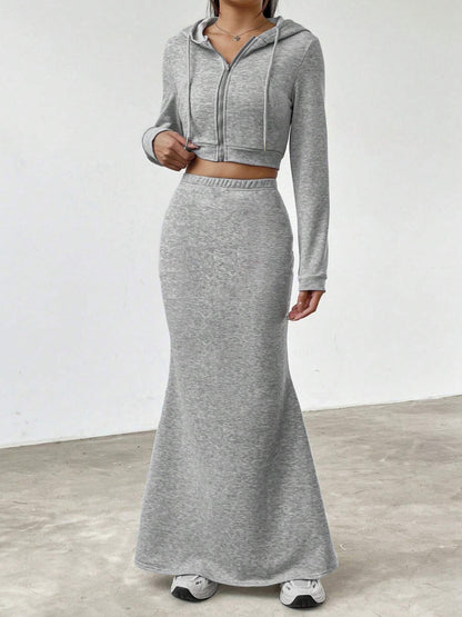 Sweatshirt court élégant pour femmes avec taille haute et jupe maxi Chic und Stil