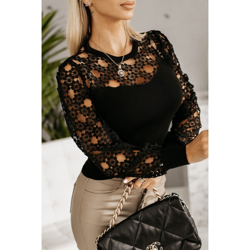 Shirt à manches longues avec superposition en dentelle Chic und Stil pour femmes