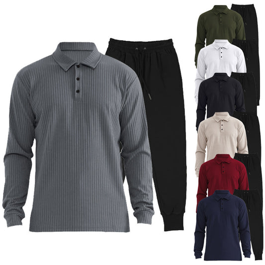 Men's long sleeve sports polo set and chic jogger pants