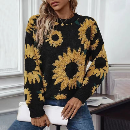 Thick knit pullover for ladies with floral appliqués Chic and Style