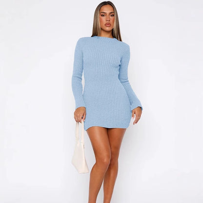 Robe mini en tricot ajustée pour femmes avec manches longues Chic und Stil