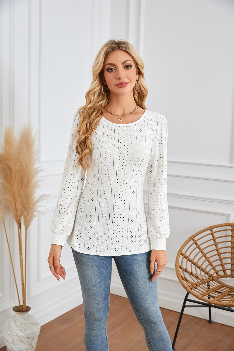 Chemisier femme avec des motifs aérés en losanges et des manches bouffantes élégantes Chic und Stil