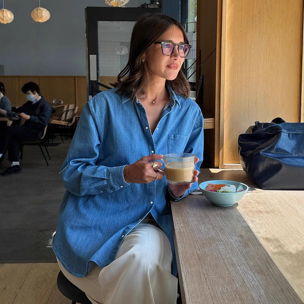 Chemisier en denim décontracté pour femmes avec poches pratiques Chic und Stil