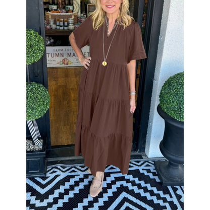 Robe maxi à manches longues pour femme avec décolleté en V et détail volant Chic und Stil