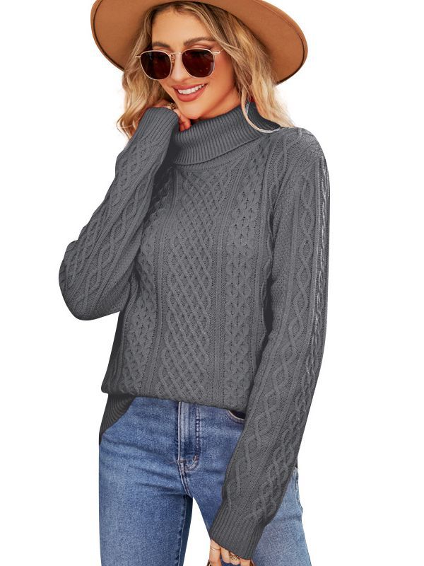 Ladies Elegant Thick Knit Pullover with High Neck Chic and Style