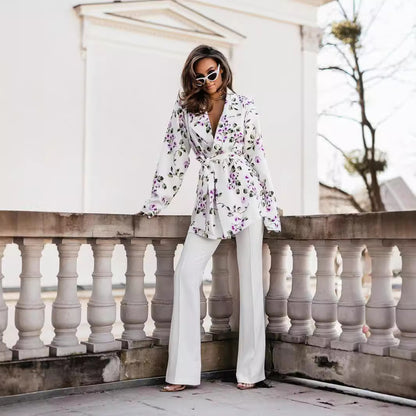 Dames Élégante Veste Imprimé Léopard avec Ceinture Chic und Stil