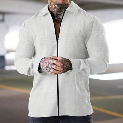 Chemise à manches longues pour hommes avec fermeture éclair et matériau structuré Chic und Stil