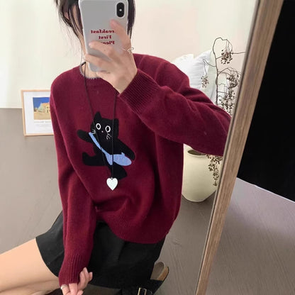 Pull femme en laine douce avec motif de chat Chic und Stil