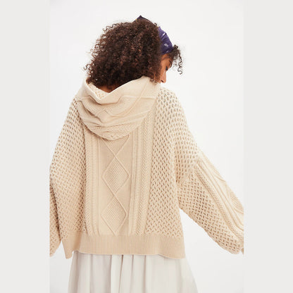 Dames gros tricot-hoodie avec motif de tresse stylé Chic und Stil