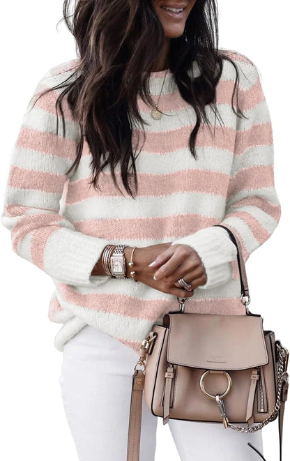 Pull en tricot décontracté pour femmes avec de larges rayures transversales Chic und Stil