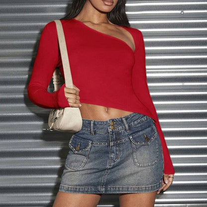 Dames Haut de crop asymétrique à manches longues et détails découpés raffinés Chic und Stil