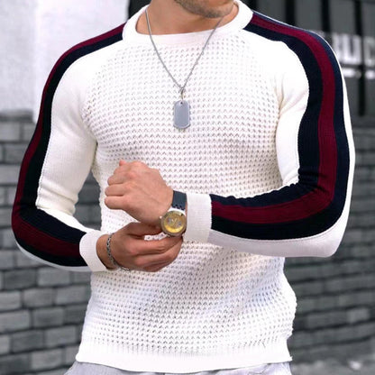 Hommes Pull ras du cou tendance avec surface texturée et rayures contrastées Chic und Stil