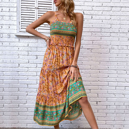 Robe maxi bohème femme avec détail de bord volanté Chic und Stil