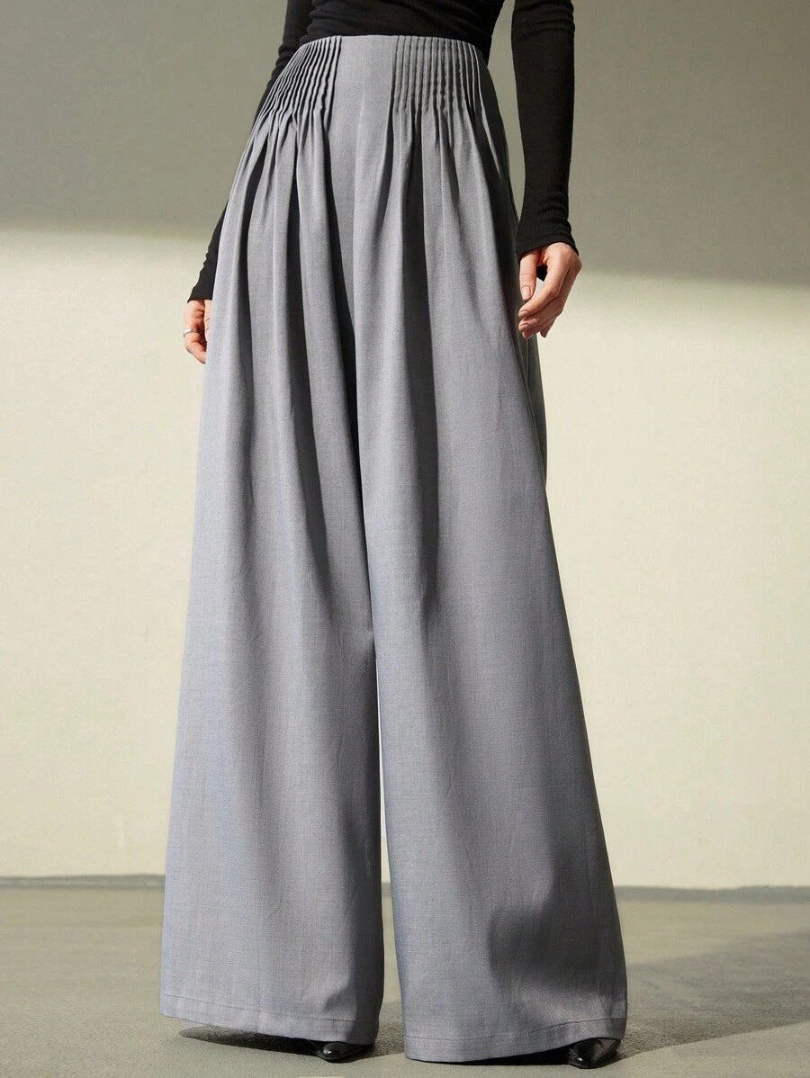 Ladies Elegant Wide Fabric Pants with High Waist and Harmonious Draping Chic and Style