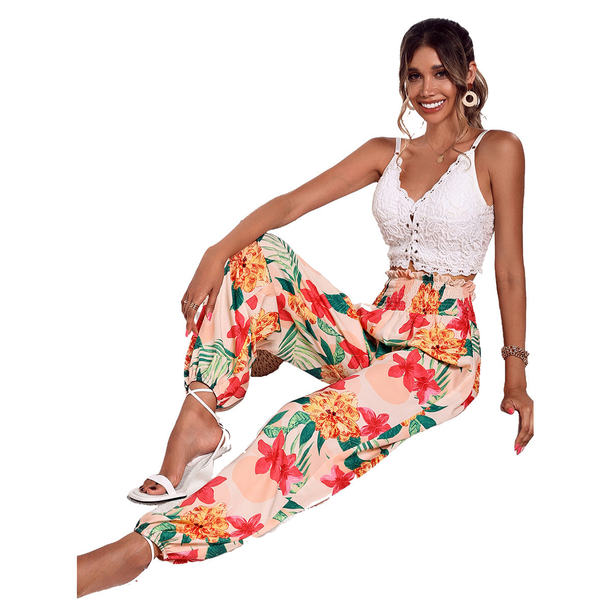 Wide Palazzo pants for women with floral patterns and elastic waist Chic und Stil