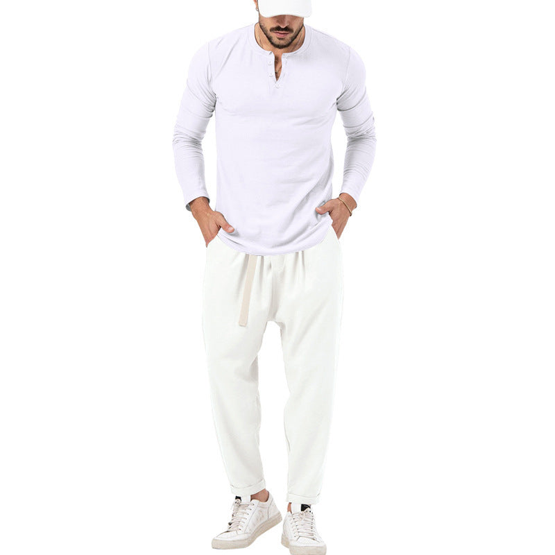 Men's Casual Long Sleeve Henley T-Shirt and Comfortable Jogging Pants Set Chic and Style