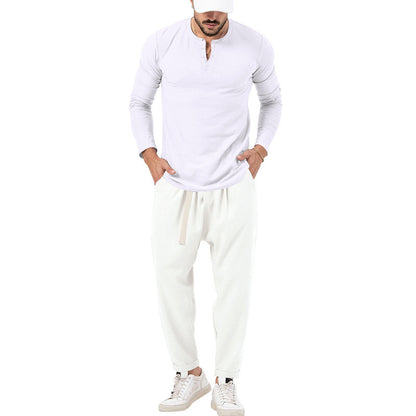 Men's Casual Long Sleeve Henley T-Shirt and Comfortable Jogging Pants Set Chic and Style