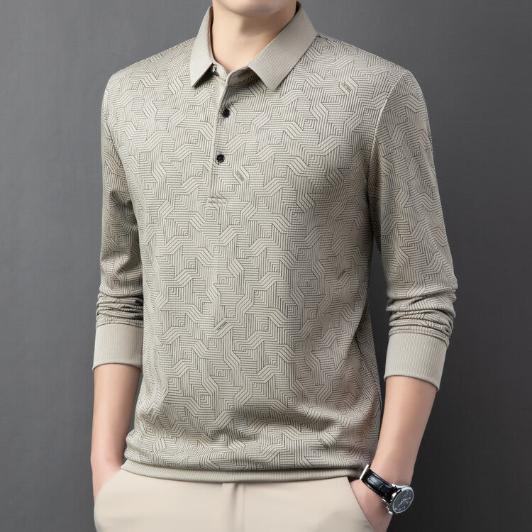 Chemise polo à manches longues pour hommes à la mode avec un design texturé et des propriétés respirantes Chic und Stil