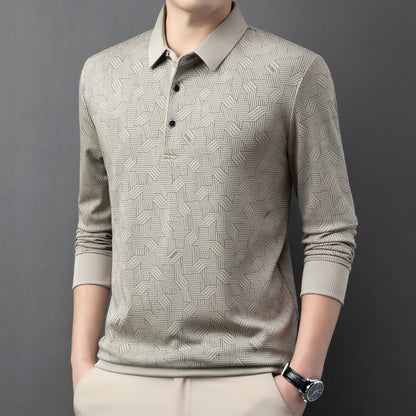 Chemise polo à manches longues pour hommes à la mode avec un design texturé et des propriétés respirantes Chic und Stil