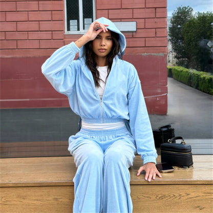 Dames ensemble luxueux cropped en polaire avec cordon Chic und Stil