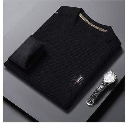 Modern pullover for men with round neck, featuring ribbed structure and stylish contrasting collar Chic and Style