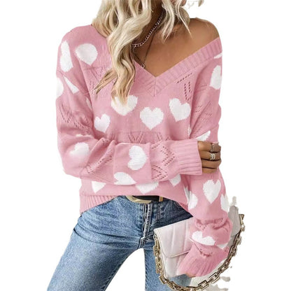 Pull femme en peluche avec motif en forme de cœur et décolleté en V Chic und Stil