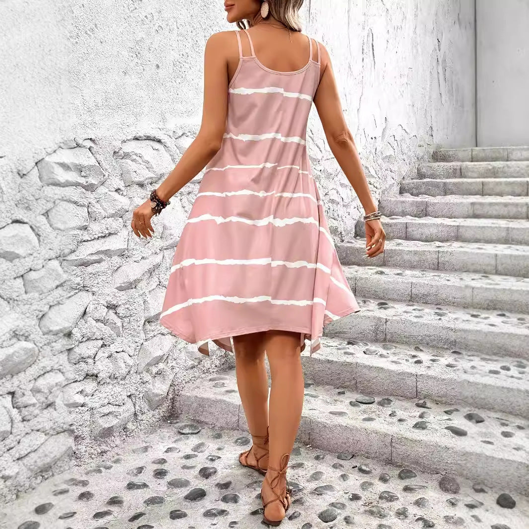 Robe de loisirs pour femmes avec ourlet asymétrique et motif rayé unique Chic und Stil