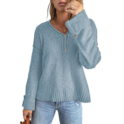 Pull en gros tricot pour femmes avec patte de boutonnage et coupe large Chic und Stil
