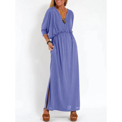 Robe maxi décontractée pour femmes avec décolleté en V et fentes latérales Chic und Stil