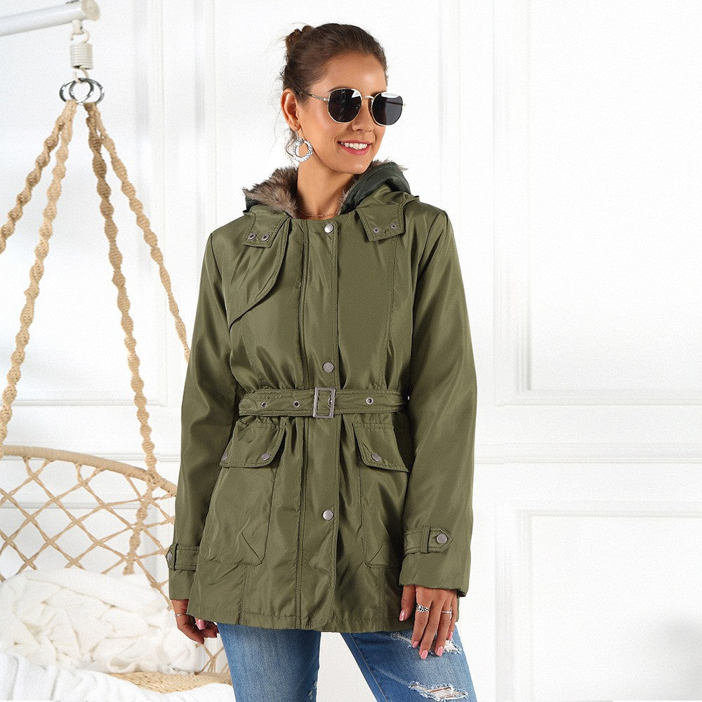 Ladies Outerwear Parka with adjustable drawstring and removable hood Chic and Style